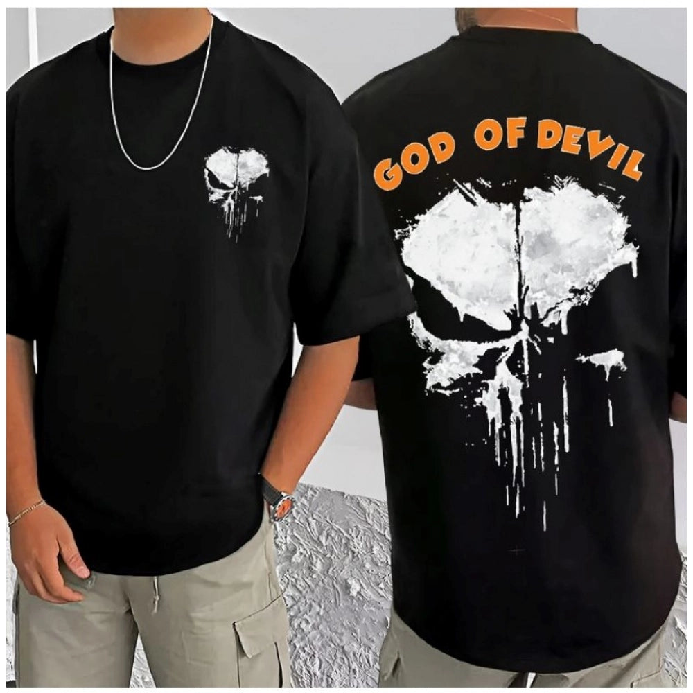 Amfyn Men's Casual Cotton Blend Printed Round Neck Half Sleeve T-Shirt (Black)