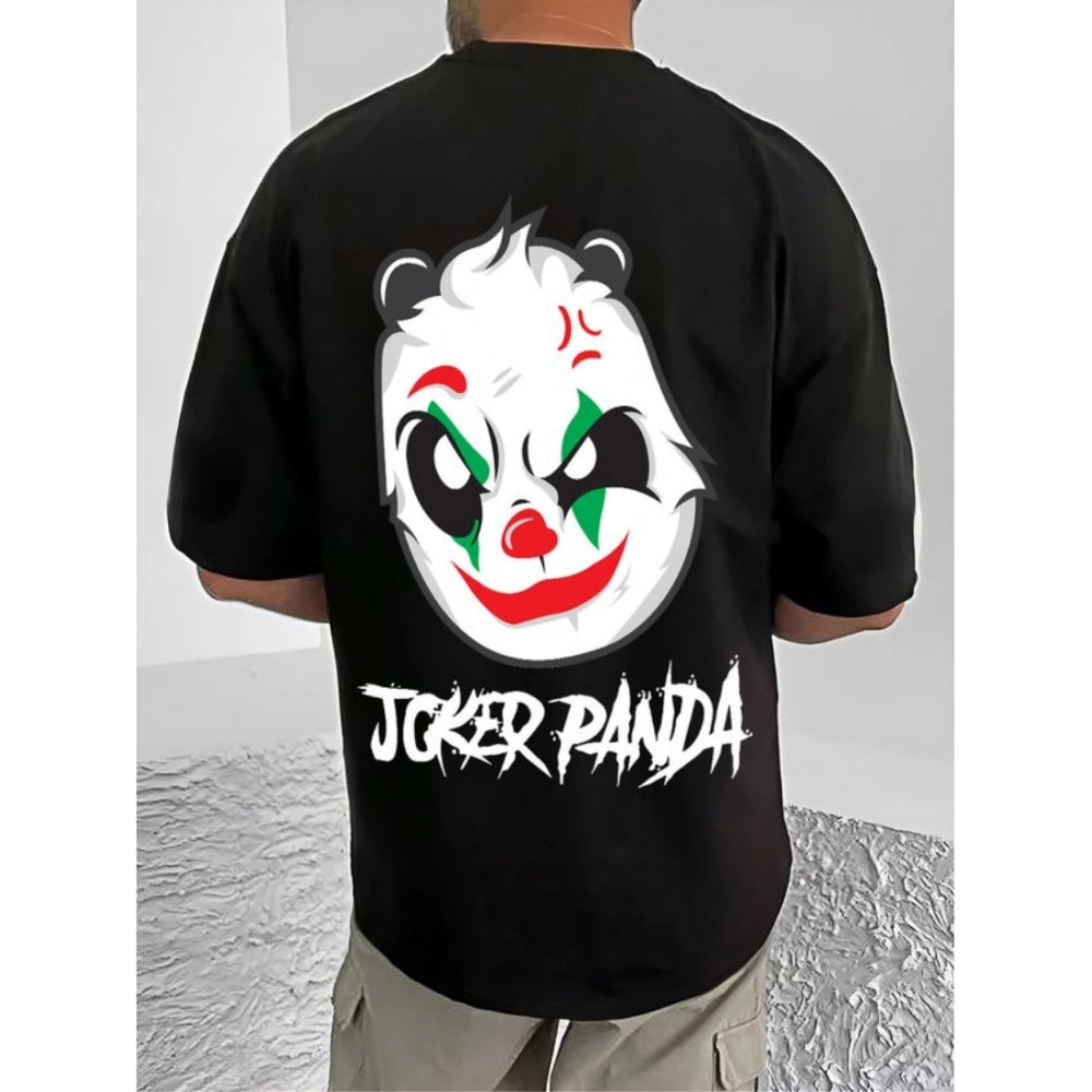 Amfyn Men's Casual Cotton Blend Printed Round Neck Half Sleeve T-Shirt (Black)