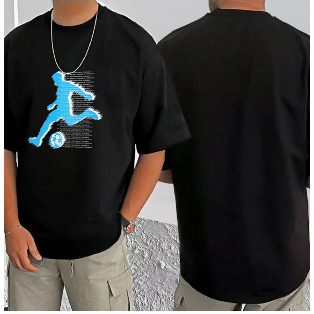 Amfyn Men's Casual Cotton Blend Printed Round Neck Half Sleeve T-Shirt (Black)