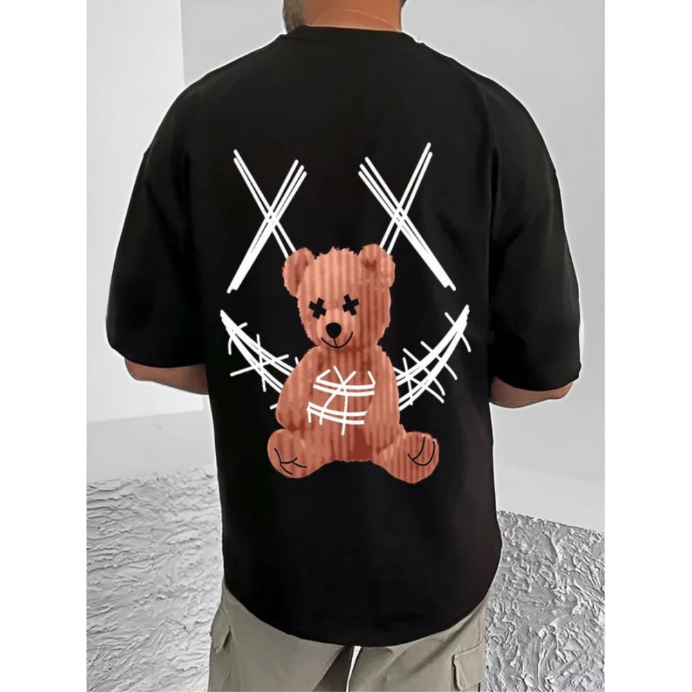 Amfyn Men's Casual Cotton Blend Printed Round Neck Half Sleeve T-Shirt (Black)