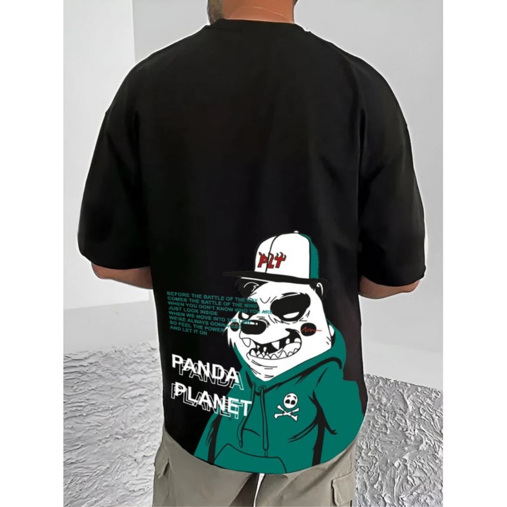 Amfyn Men's Casual Cotton Blend Printed Round Neck Half Sleeve T-Shirt (Black)