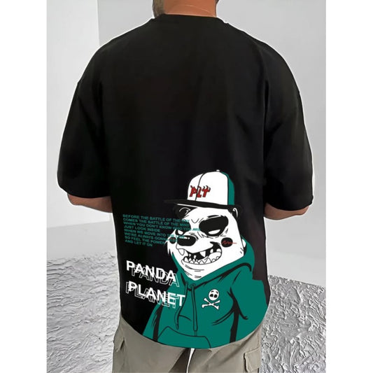 Amfyn Men's Casual Cotton Blend Printed Round Neck Half Sleeve T-Shirt (Black)