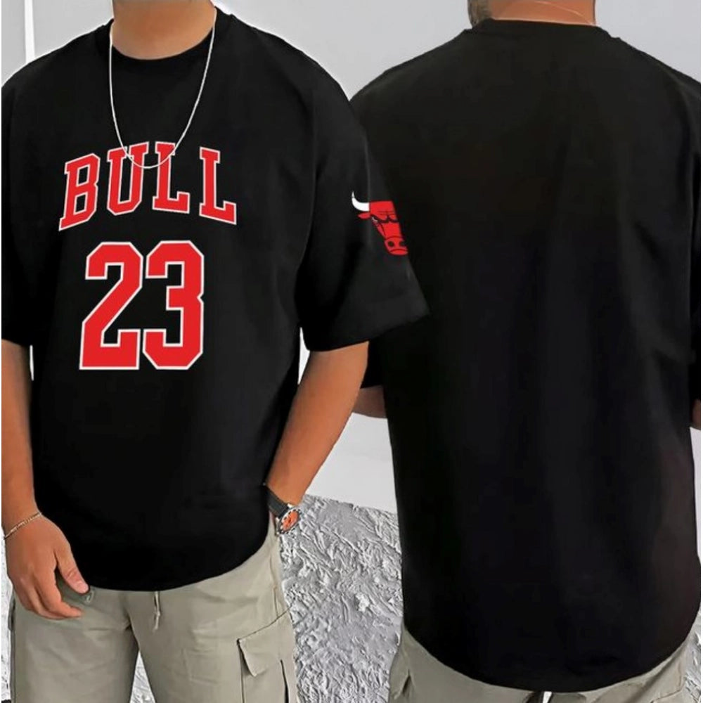 Amfyn Men's Casual Cotton Blend Printed Round Neck Half Sleeve T-Shirt (Black)