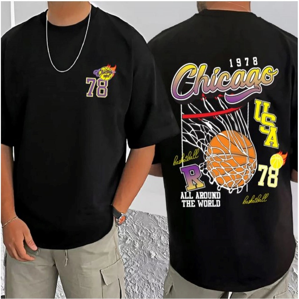 Amfyn Men's Casual Cotton Blend Printed Round Neck Half Sleeve T-Shirt (Black)