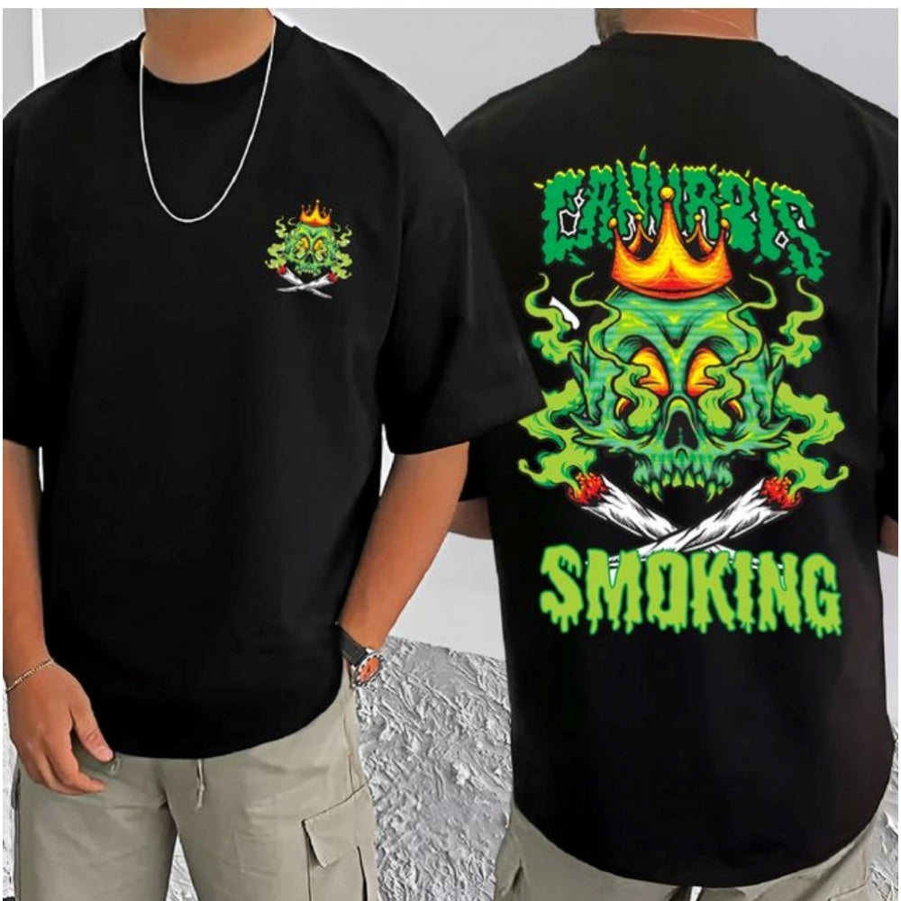 Amfyn Men's Casual Cotton Blend Printed Round Neck Half Sleeve T-Shirt (Black)