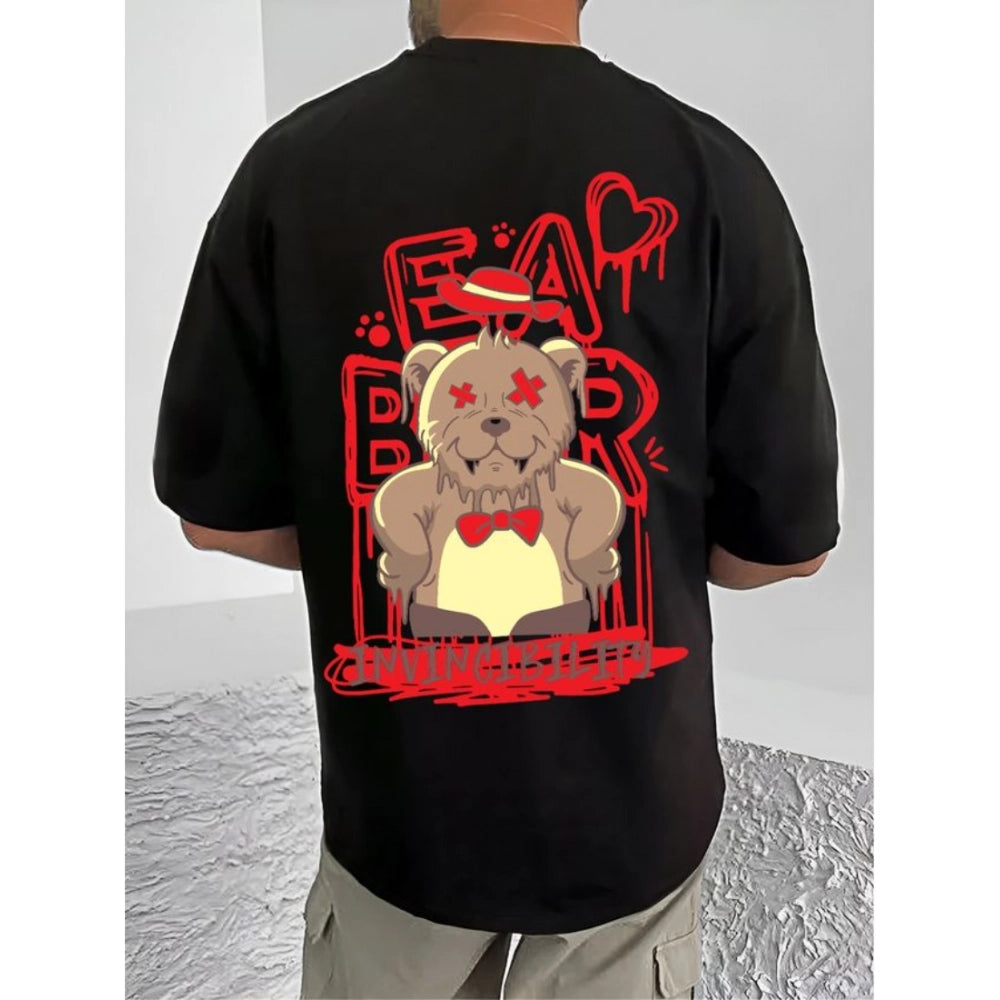 Amfyn Men's Casual Cotton Blend Printed Round Neck Half Sleeve T-Shirt (Black)