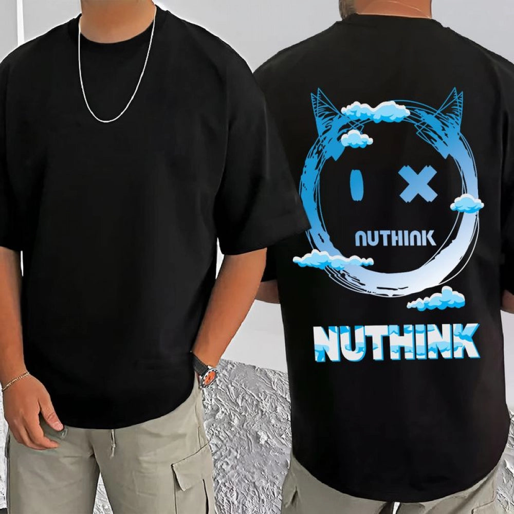 Amfyn Men's Casual Cotton Blend Printed Round Neck Half Sleeve T-Shirt (Black)