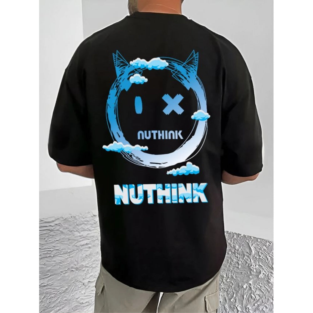 Amfyn Men's Casual Cotton Blend Printed Round Neck Half Sleeve T-Shirt (Black)