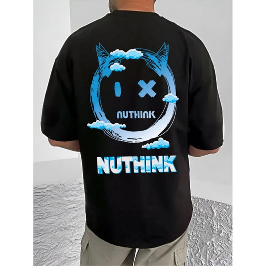 Amfyn Men's Casual Cotton Blend Printed Round Neck Half Sleeve T-Shirt (Black)