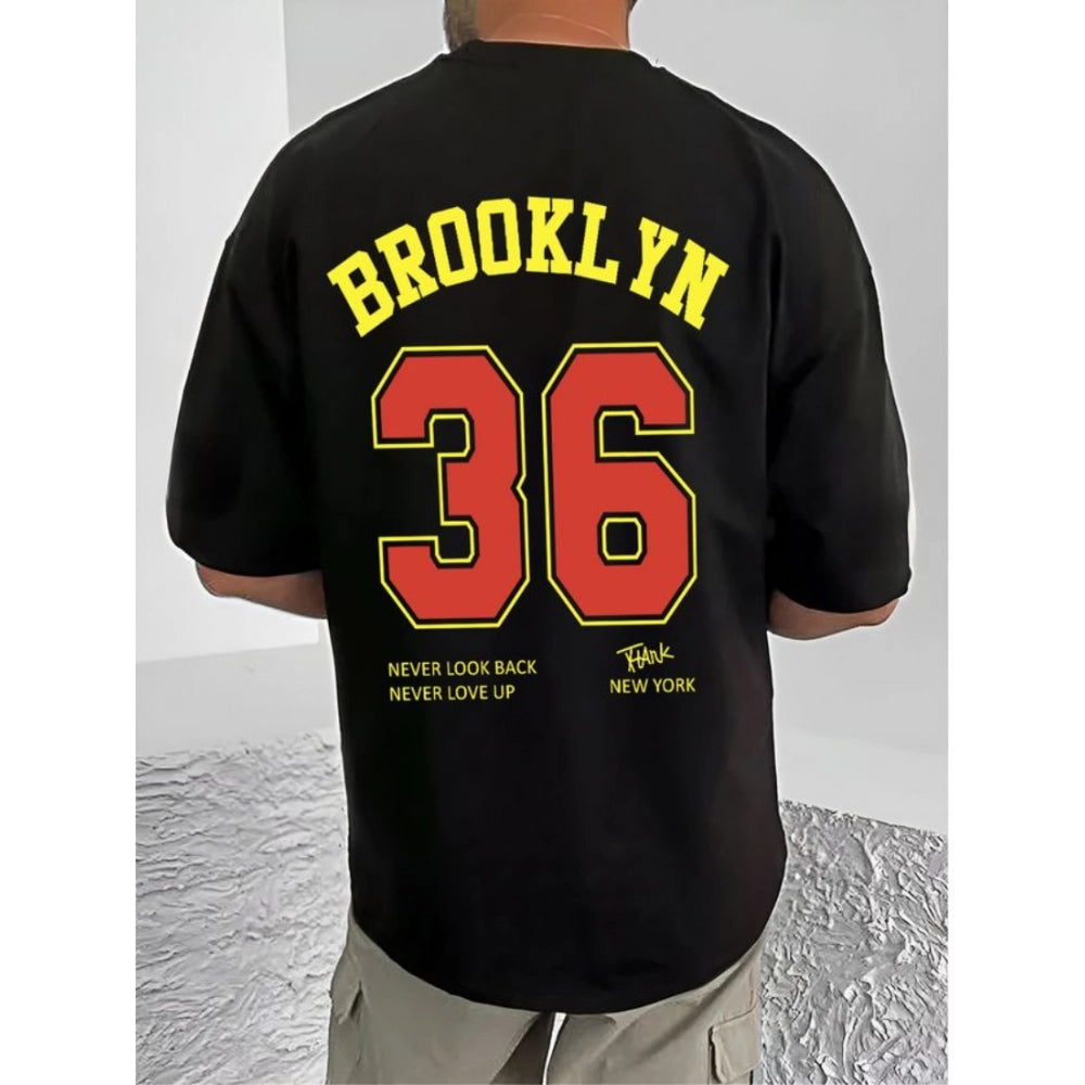 Amfyn Men's Casual Cotton Blend Printed Round Neck Half Sleeve T-Shirt (Black)