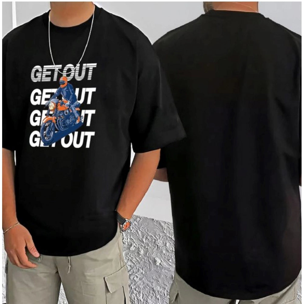 Amfyn Men's Casual Cotton Blend Printed Round Neck Half Sleeve T-Shirt (Black)