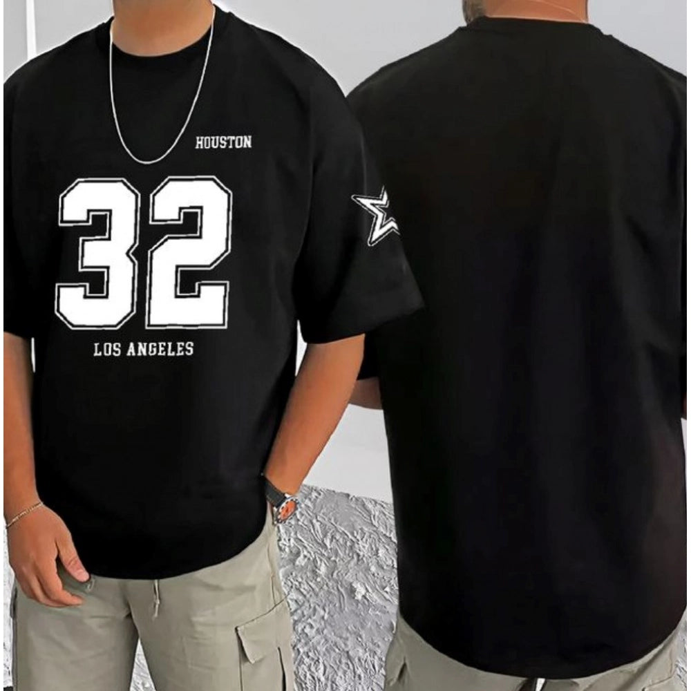 Amfyn Men's Casual Cotton Blend Printed Round Neck Half Sleeve T-Shirt (Black)