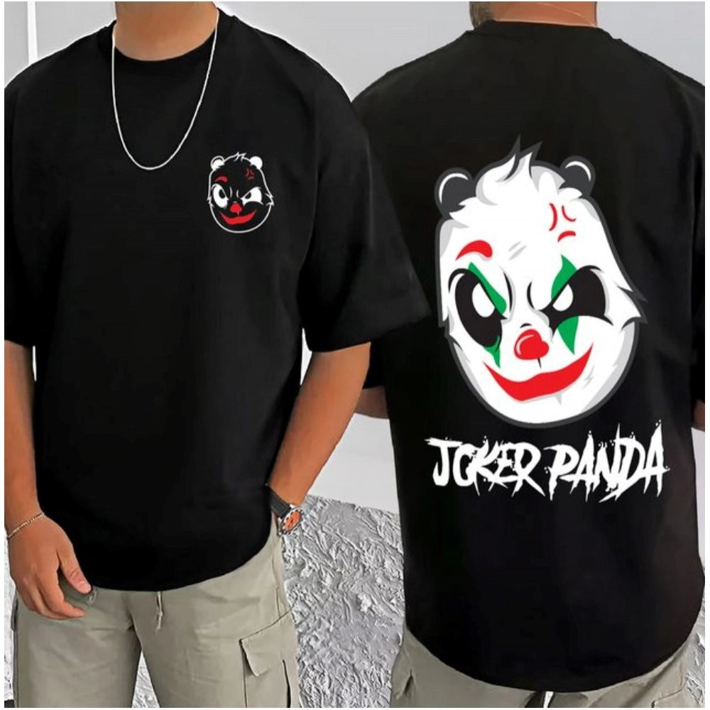 Amfyn Men's Casual Cotton Blend Printed Round Neck Half Sleeve T-Shirt (Black)