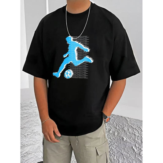 Amfyn Men's Casual Cotton Blend Printed Round Neck Half Sleeve T-Shirt (Black)