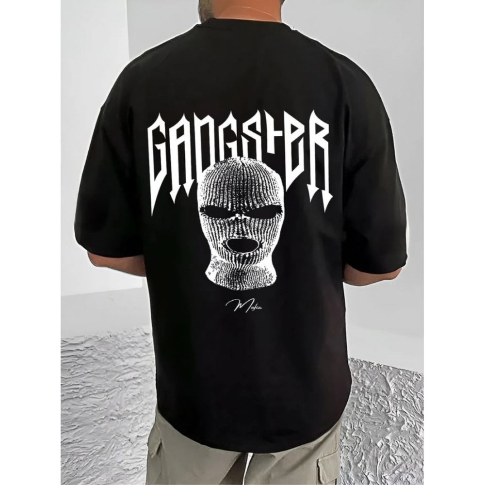 Amfyn Men's Casual Cotton Blend Printed Round Neck Half Sleeve T-Shirt (Black)