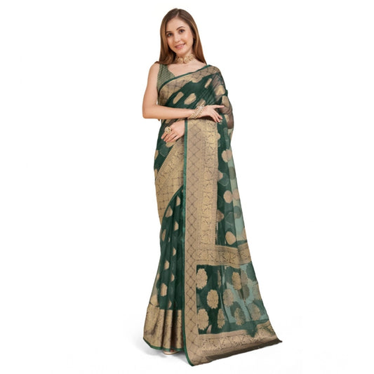 Amfyn Women's Soft Organza Silk Weaving Design Saree With Unstitched Blouse 5.5Mtr (Green)