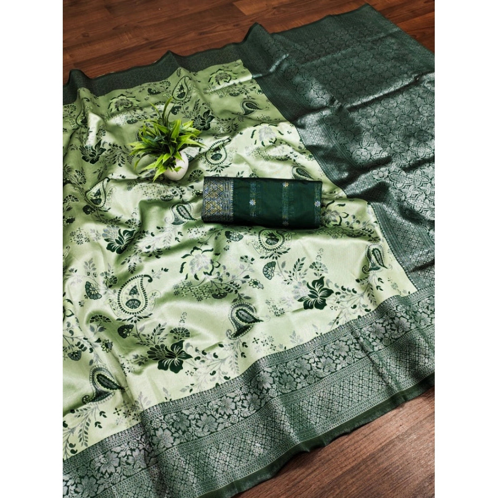 Amfyn Women's Banarasi Jacquard Printed Saree With Unstitched Blouse 5.5Mtr (Green)