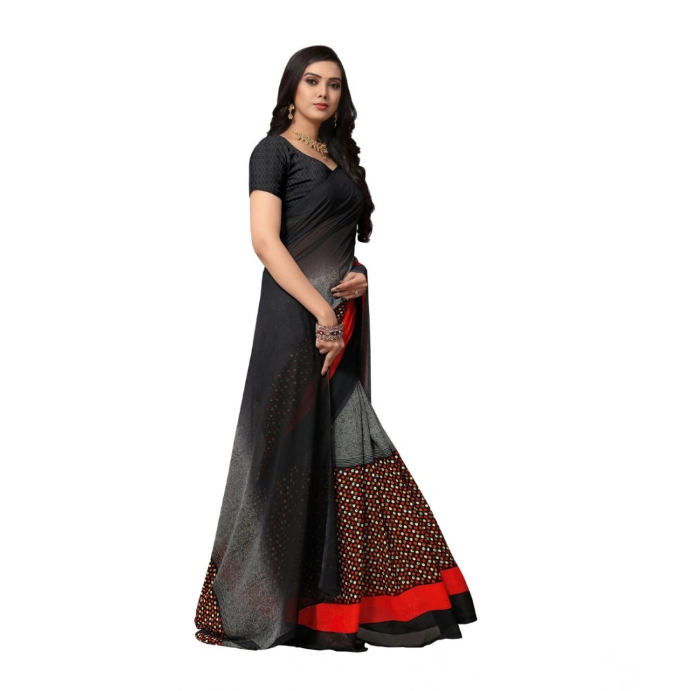 Amfyn Women's Georgette Printed Saree With Unstitched Blouse 5.5Mtr (Black)