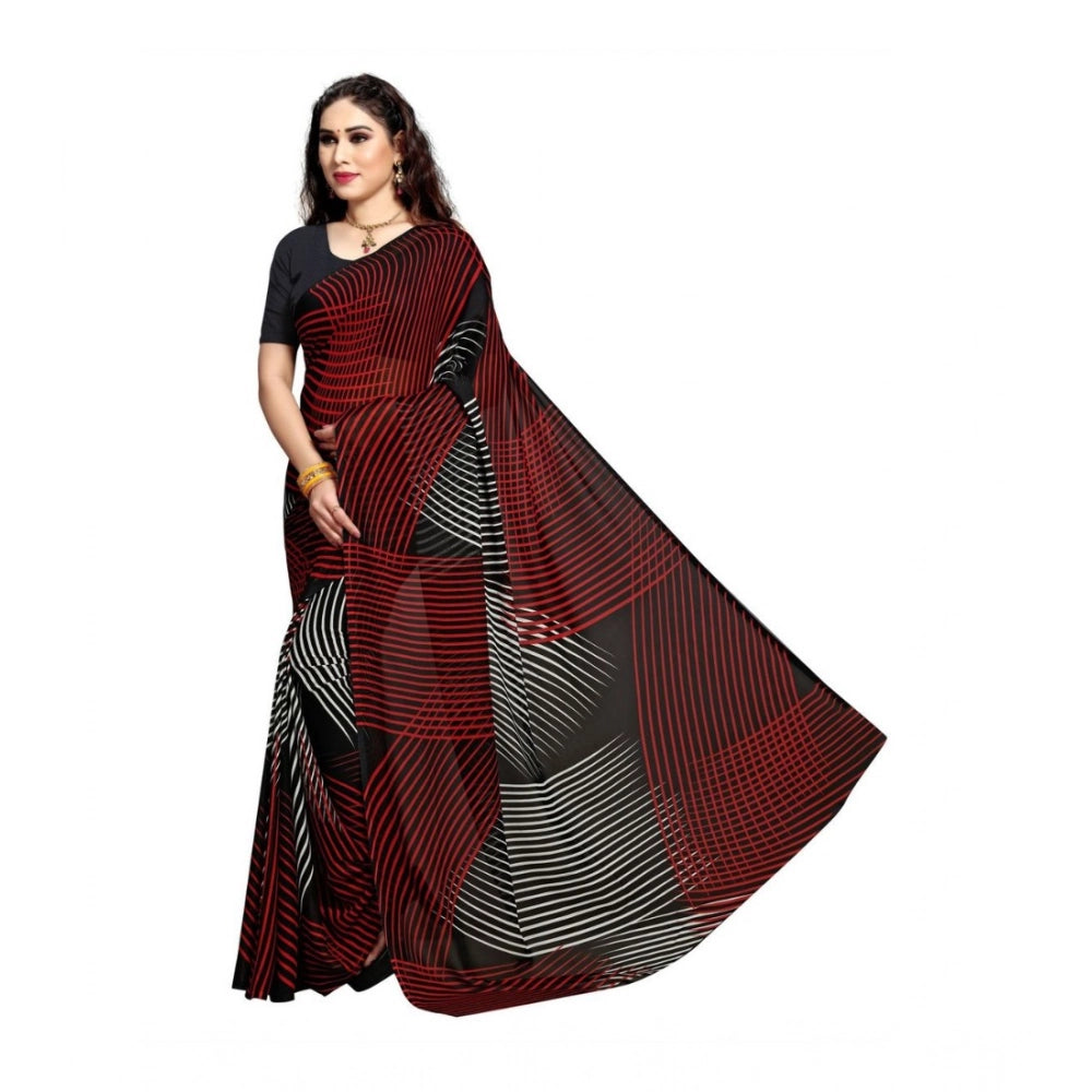 Amfyn Women's Georgette Printed Saree With Unstitched Blouse 5.5Mtr (Black)