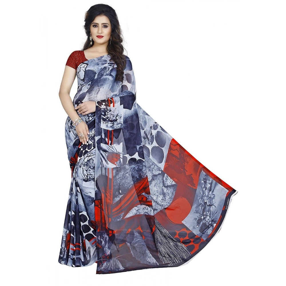 Amfyn Women's Faux Georgette Printed Saree With Unstitched Blouse 5.5Mtr (Black)