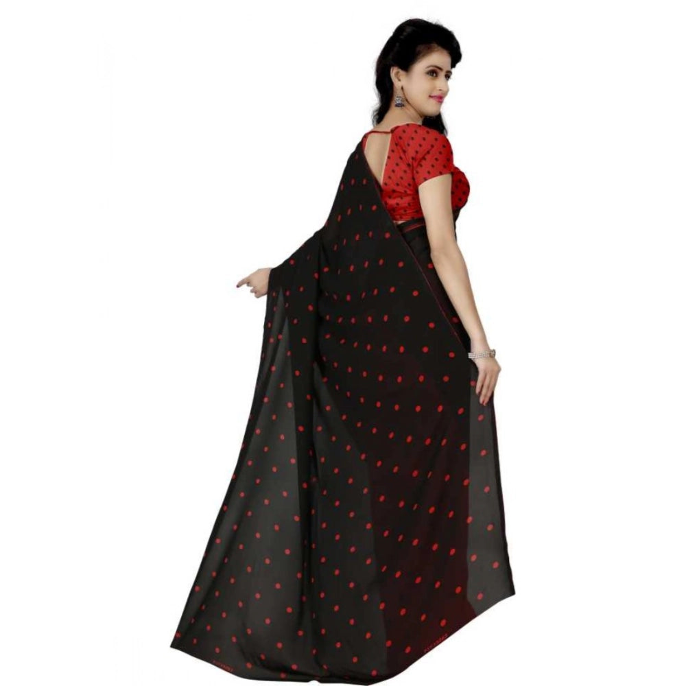 Amfyn Women's Faux Georgette Printed Saree With Unstitched Blouse 5.5Mtr (Red black)