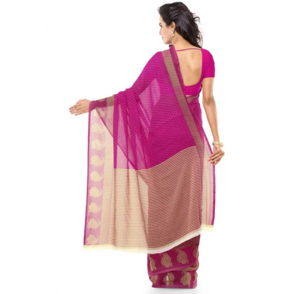 Amfyn Women's Faux Georgette Printed Saree With Unstitched Blouse 5.5Mtr (Pink)