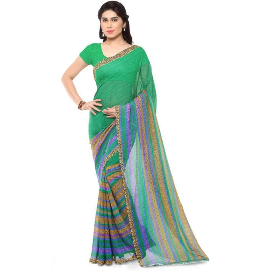 Amfyn Women's Faux Georgette Printed Saree With Unstitched Blouse 5.5Mtr (Green)