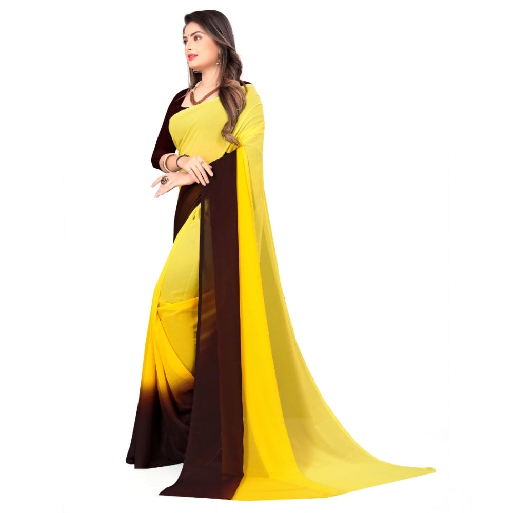 Amfyn Women's Georgette Solid Saree With Unstitched Blouse 5.5Mtr (Yellow)