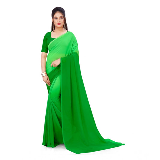 Amfyn Women's Georgette Solid Saree With Unstitched Blouse 5.5Mtr (Green)