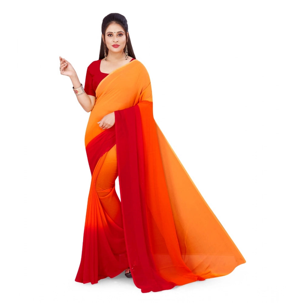Amfyn Women's Georgette Solid Saree With Unstitched Blouse 5.5Mtr (Orange)