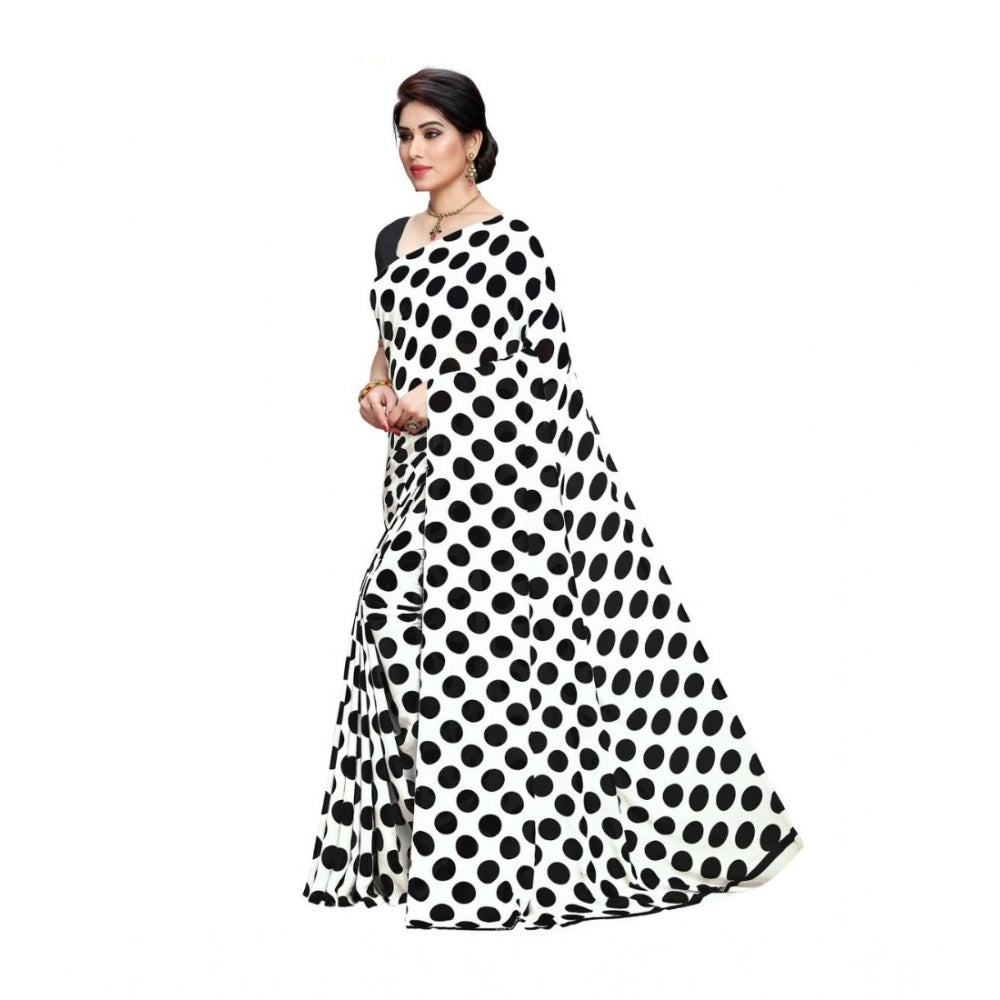 Amfyn Women's Georgette Printed Saree With Unstitched Blouse 5.5Mtr (W.Black)