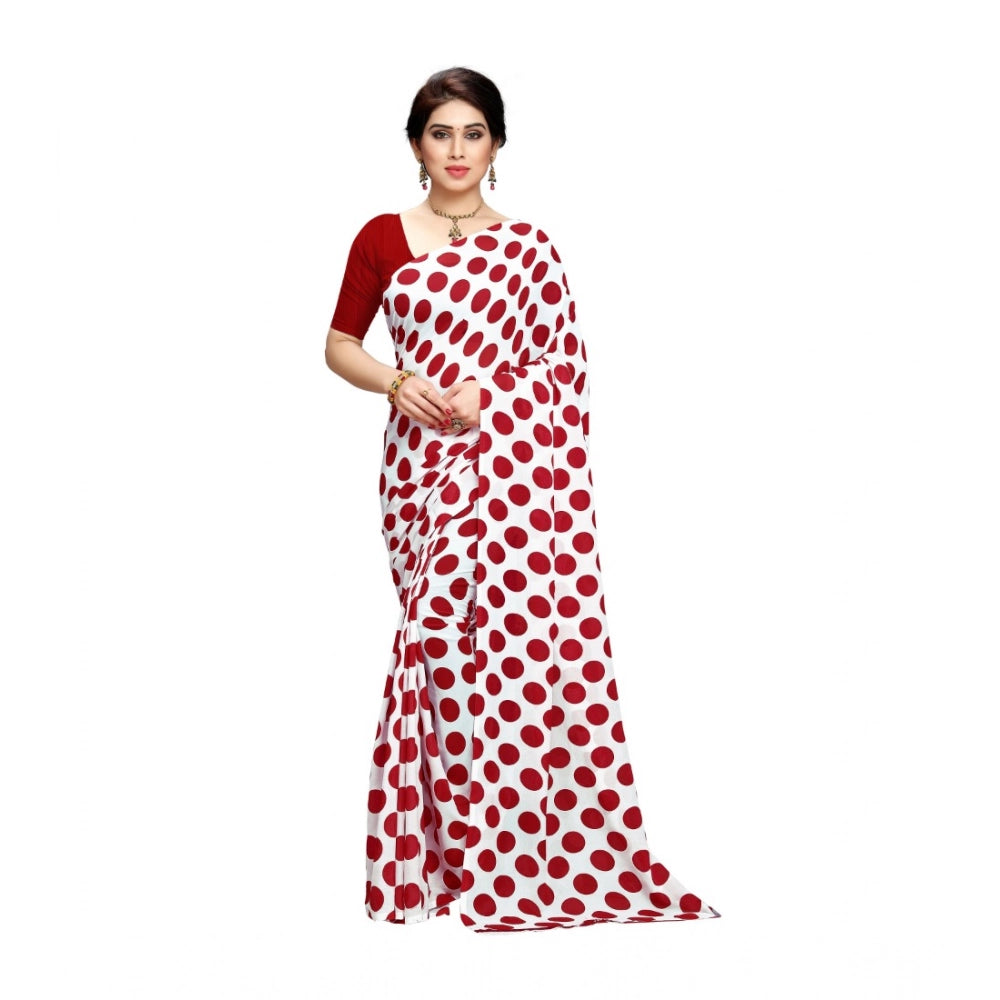 Amfyn Women's Georgette Printed Saree With Unstitched Blouse 5.5Mtr (W.Red)
