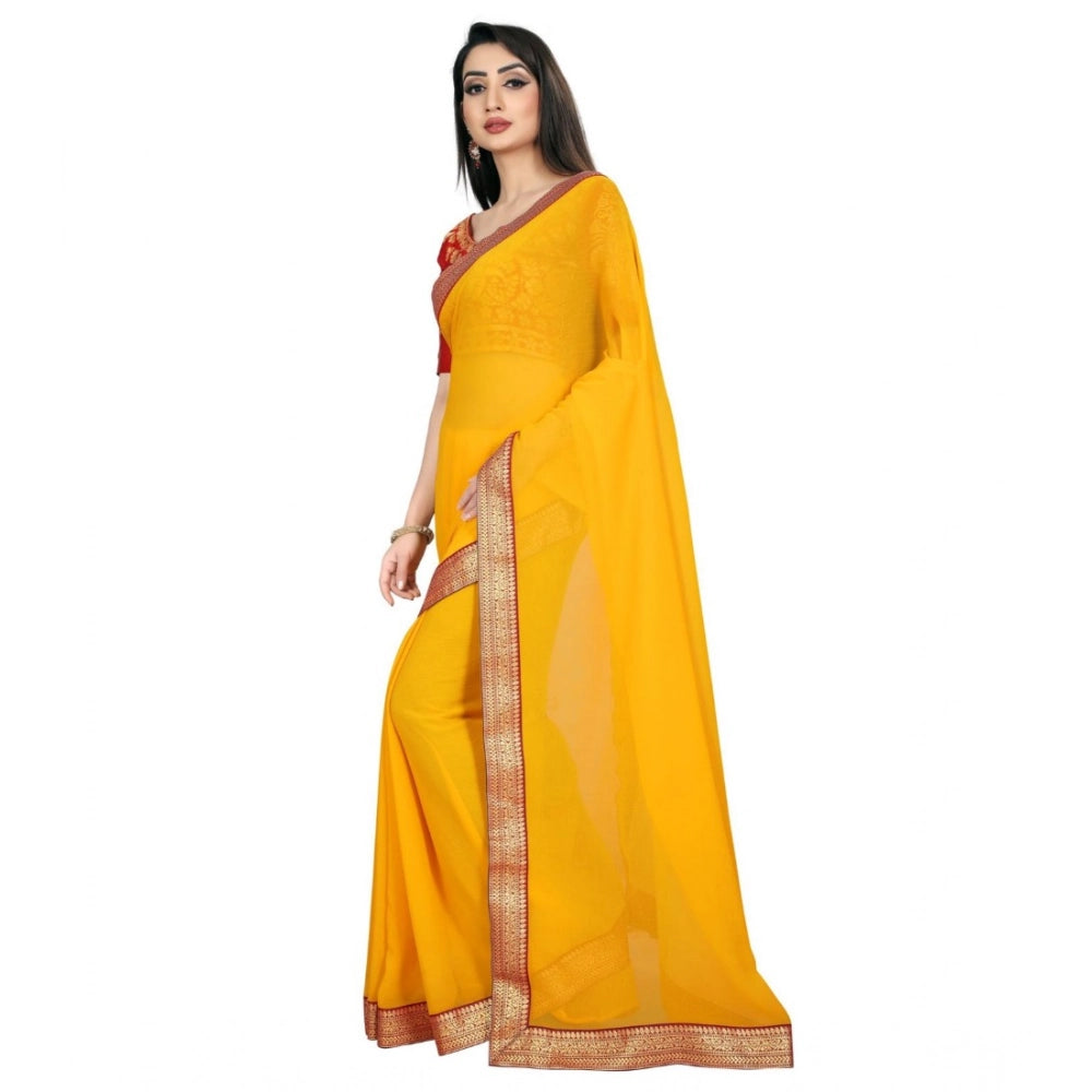 Amfyn Women's Chiifon Saree Printed Saree With Unstitched Blouse 5.5Mtr (Yellow)