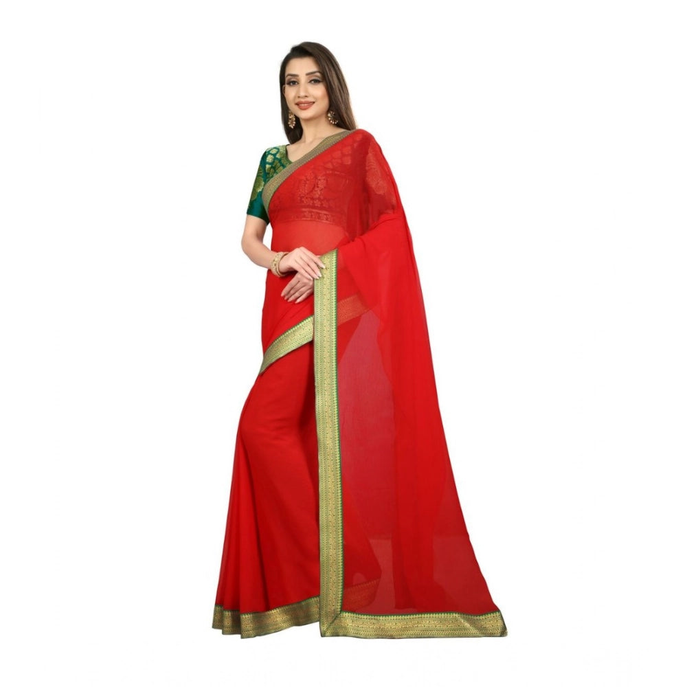 Amfyn Women's Chiifon Saree Printed Saree With Unstitched Blouse 5.5Mtr (Red)