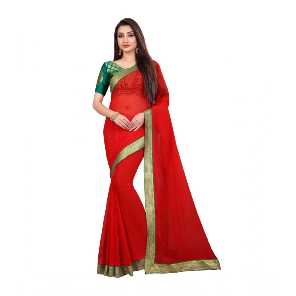 Amfyn Women's Chiifon Saree Printed Saree With Unstitched Blouse 5.5Mtr (Red)