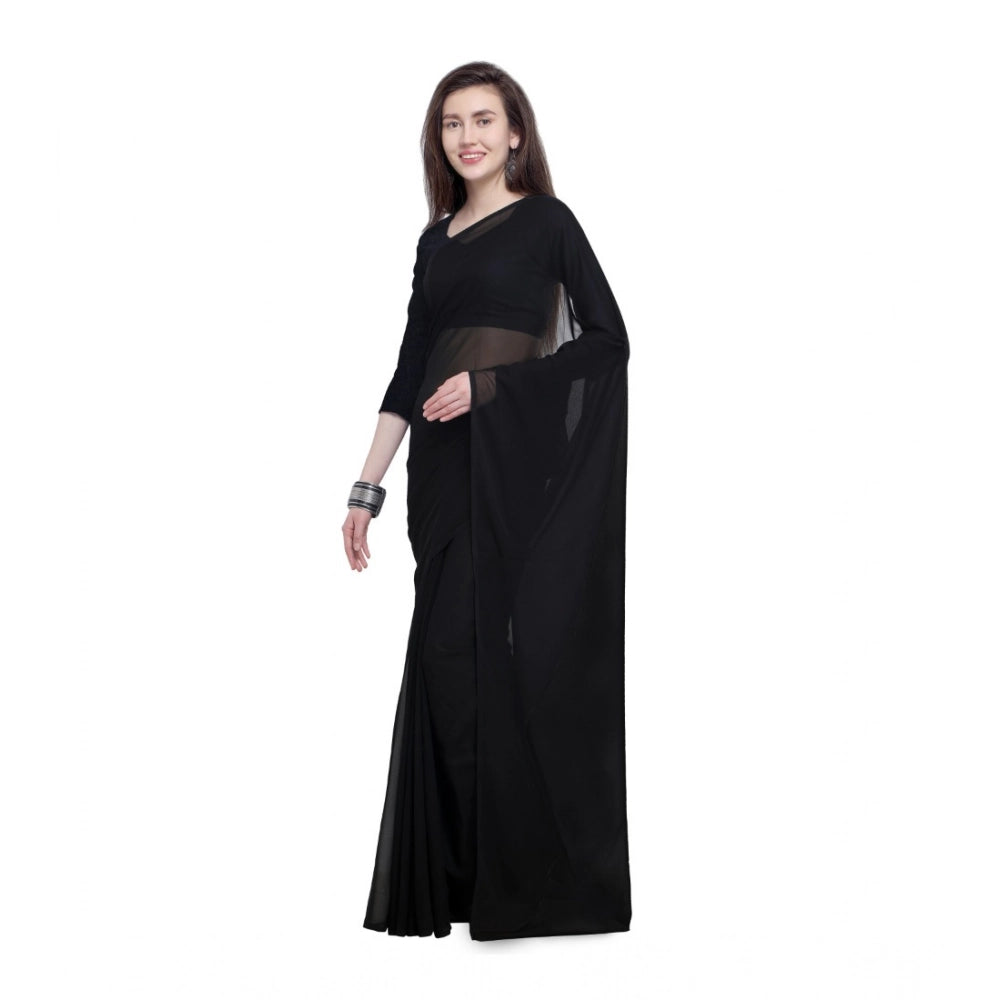 Amfyn Women's Dyed Solid Saree With Unstitched Blouse 5.5Mtr (Black)