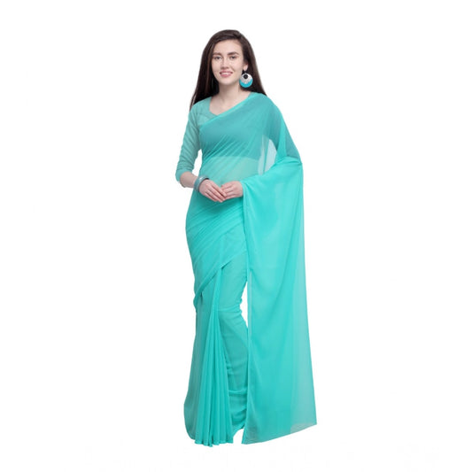 Amfyn Women's Dyed Solid Saree With Unstitched Blouse 5.5Mtr (Seablue)