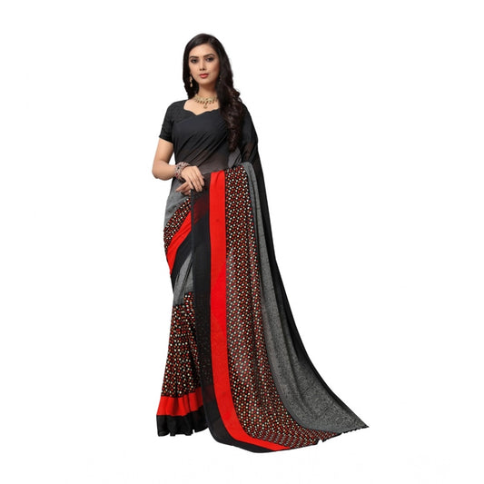 Amfyn Women's Georgette Printed Saree With Unstitched Blouse 5.5Mtr (Black)