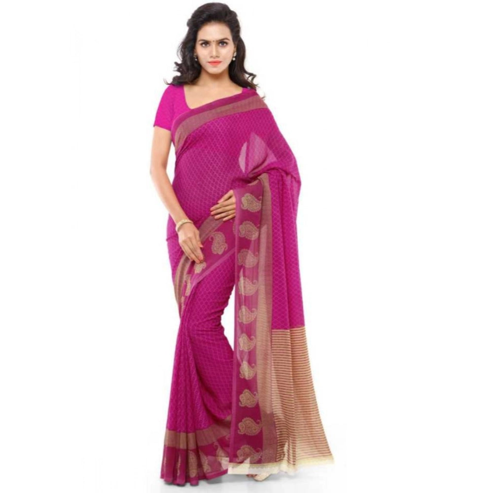Amfyn Women's Faux Georgette Printed Saree With Unstitched Blouse 5.5Mtr (Pink)