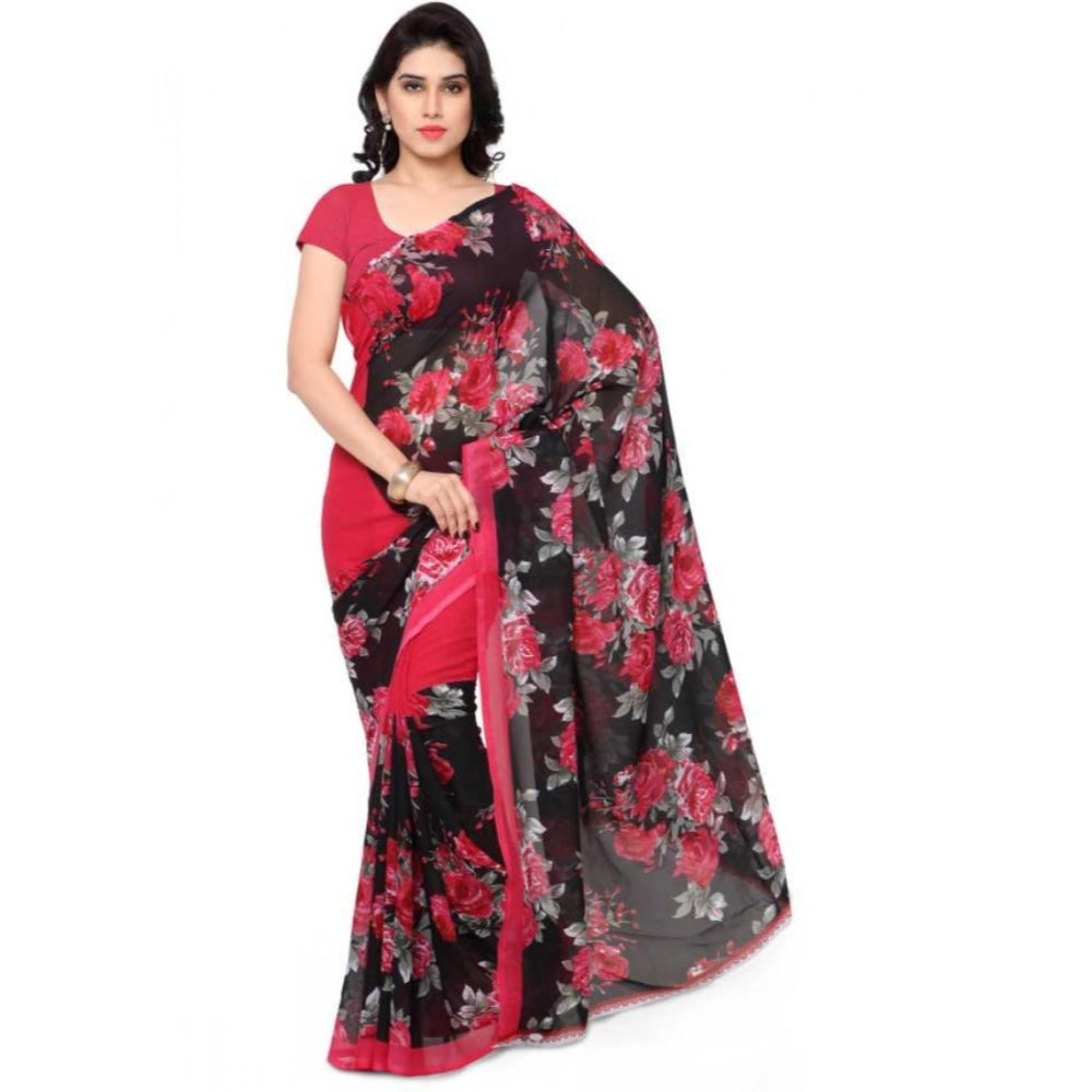 Amfyn Women's Faux Georgette Printed Saree With Unstitched Blouse 5.5Mtr (Pink)