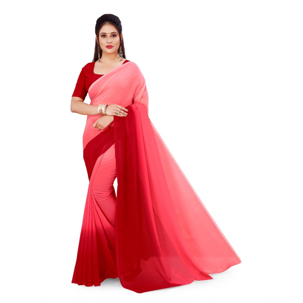 Amfyn Women's Georgette Solid Saree With Unstitched Blouse 5.5Mtr (Pink)