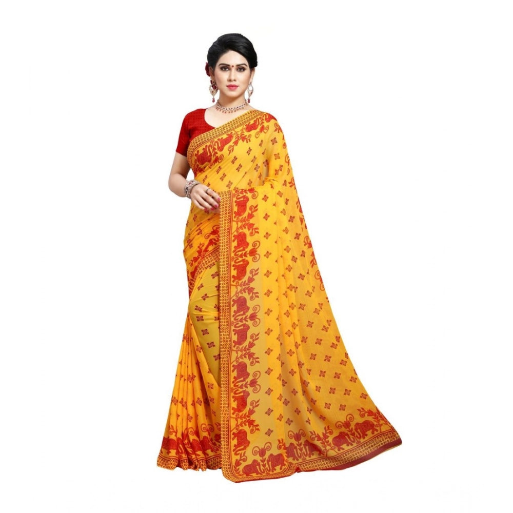 Amfyn Women's Georgette Printed Saree With Unstitched Blouse 5.5Mtr (Red)