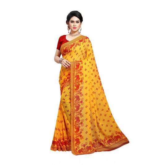 Amfyn Women's Georgette Printed Saree With Unstitched Blouse 5.5Mtr (Red)