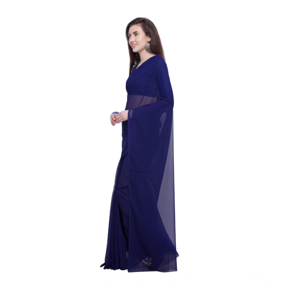 Amfyn Women's Dyed Solid Saree With Unstitched Blouse 5.5Mtr (Dark Blue)