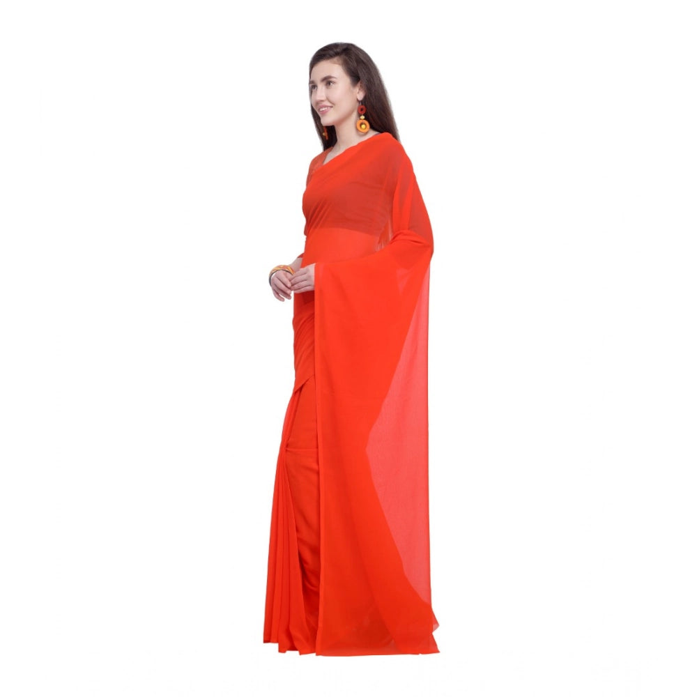 Amfyn Women's Dyed Solid Saree With Unstitched Blouse 5.5Mtr (Orange)