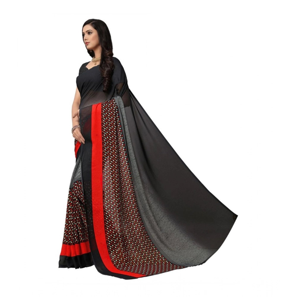 Amfyn Women's Georgette Printed Saree With Unstitched Blouse 5.5Mtr (Black)