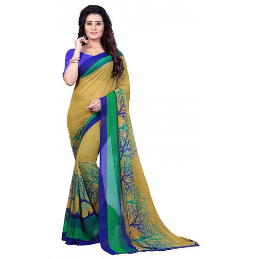 Amfyn Women's Faux Georgette Printed Saree With Unstitched Blouse 5.5Mtr (Green)