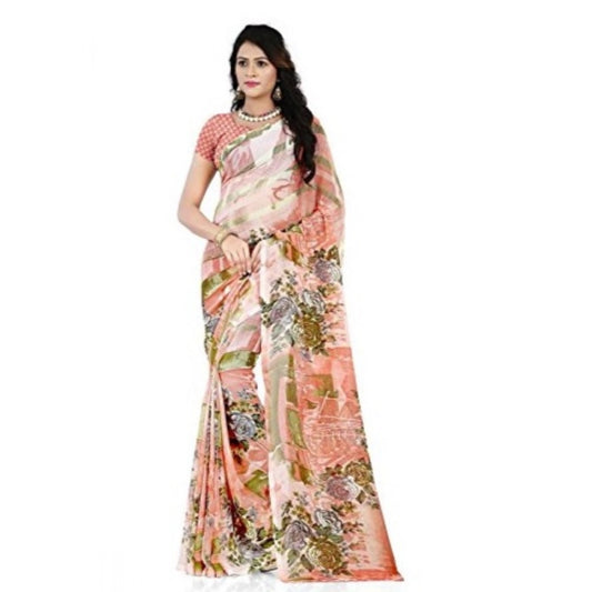 Amfyn Women's Faux Georgette Printed Saree With Unstitched Blouse 5.5Mtr (Orange)