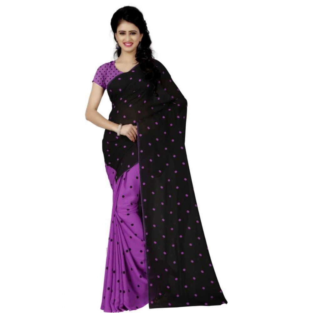 Amfyn Women's Faux Georgette Printed Saree With Unstitched Blouse 5.5Mtr (Purple)