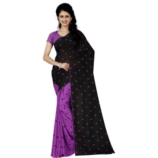 Amfyn Women's Faux Georgette Printed Saree With Unstitched Blouse 5.5Mtr (Purple)